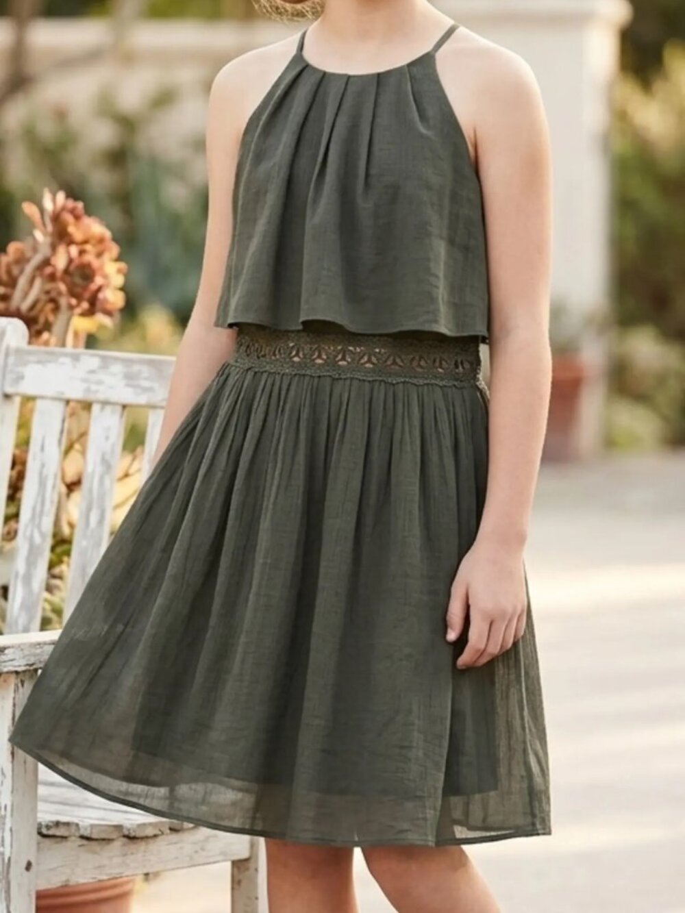 Green Layered Lined Sun Dress